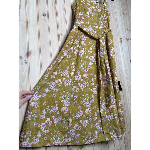 NWT Lulus Sunny Posture Chartreuse Floral Sleeveless Midi Dress Resort Size S - Image 4