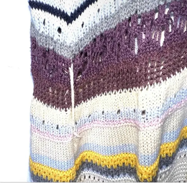 Democracy long striped beige and multicolor duster knit sweater BoHo Vest Size L - Image 2