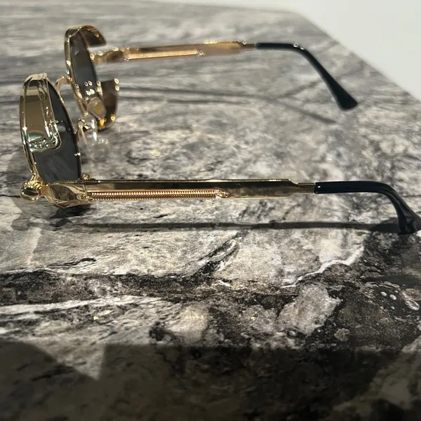 Round Gold and Black Sunglasses - Image 5