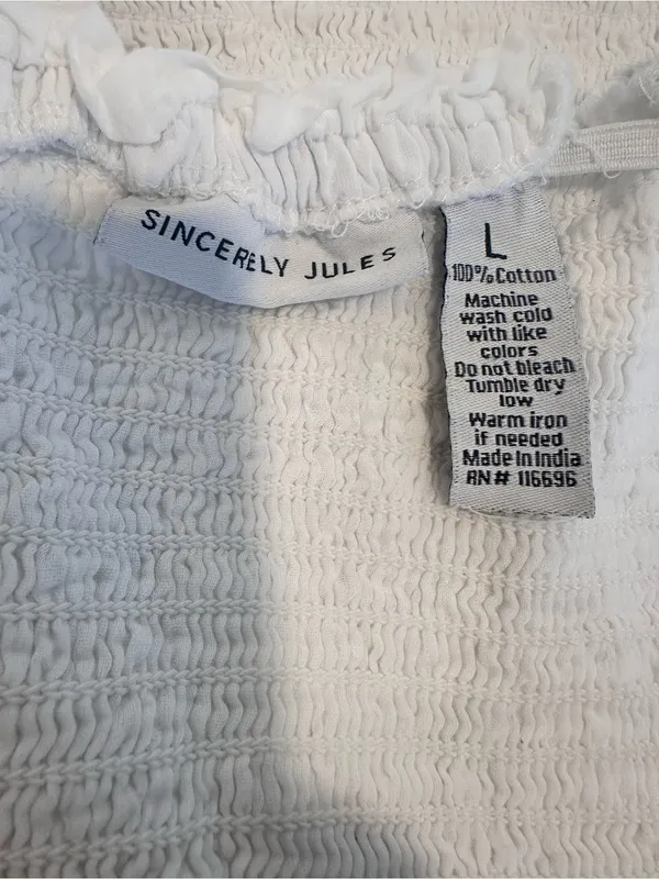 Sincerely Jules white sundress Sz:L smocked bodice tiered eyelet ruffled Dress. - Image 10