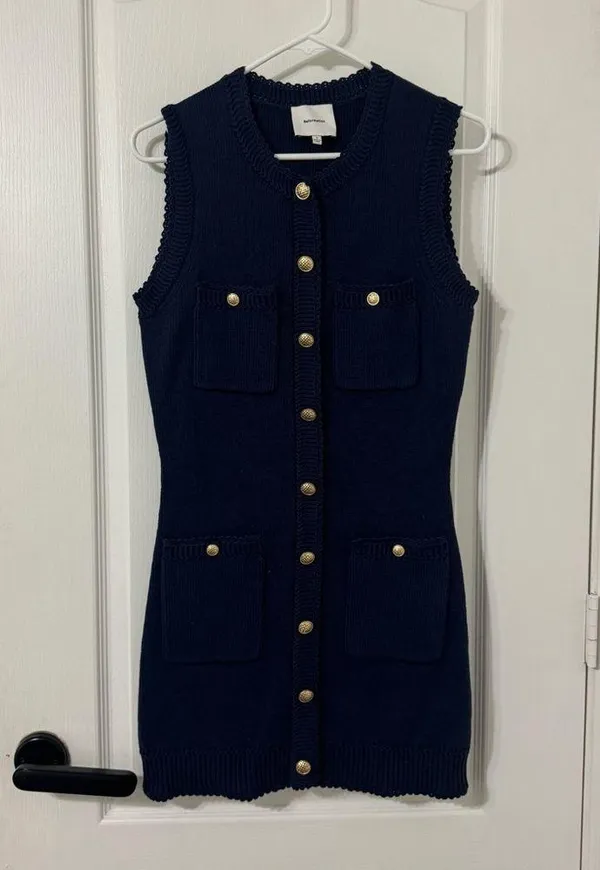 Reformation Catalina Cotton Sweater Mini Dress in Navy Size L - Image 5