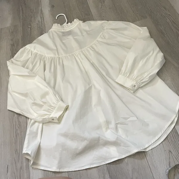 Renaissance Ruffle Buttonup Shirt cotton sheridan womens White medium victorian - Image 4
