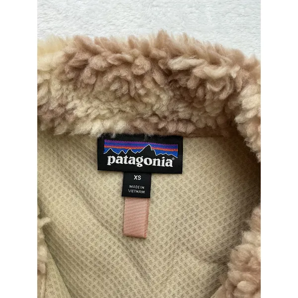 Patagonia Retro-X Fleece Vest Womens XS Leopard Print Tan Brown Full Zip Sherpa - Image 4