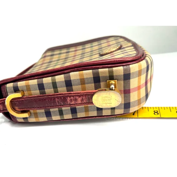 Vintage 70's Daks London Tartan House Check Shoulder Bag Crossbody Purse Brass - Image 12
