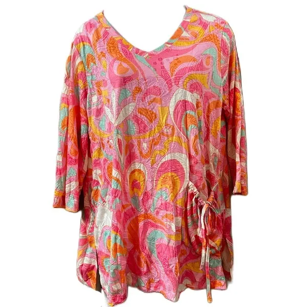 Ali Miles Blouse V-Neck Tunic Abstract Geometric Print Size Medium Top - Image 8