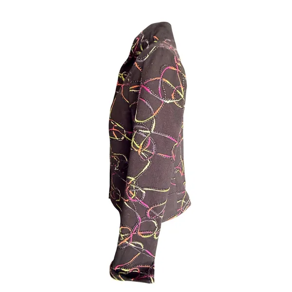3 Sisters Womens Brown‎ Abstract Swirl Embroidered Cotton Jacket Size M 3S936 - Image 5