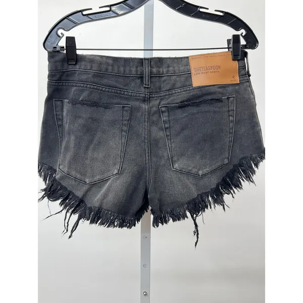 One Teaspoon Sz 26 Low Waist Bonita Black Wash Frayed Raw Hem Denim Jean Shorts - Image 4