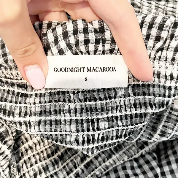 Goodnight Macaroon Strapless Smocked Bodice Tiered Gingham Mini Dress Black S - Image 3