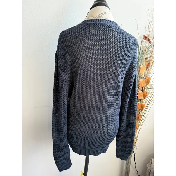 TNA‎ Aritzia Womens Navy Blue Cotton Mesh Open Knit Crewneck Sweater Size M - Image 2