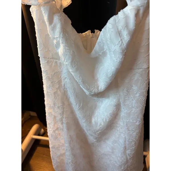 Wild Fable White Floral Jacquard Ruffle Sleeve Mini Dress Sweetheart Cowl Neck M - Image 6