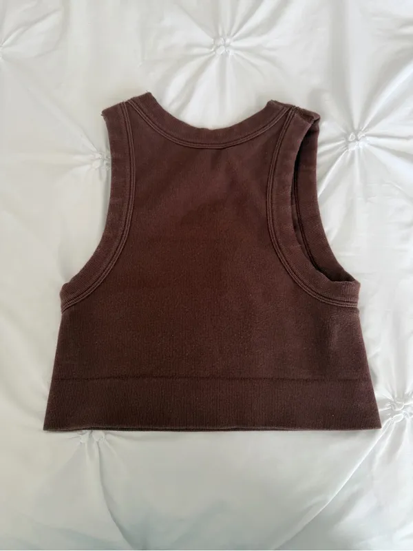 aerie Ribbed Crop Tank Top - Brown - Image 3