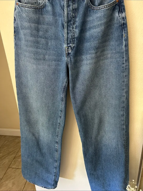 Buck Mason deck ridge twill high-rise, wide leg, blue cotton denim jeans 29” - Image 4