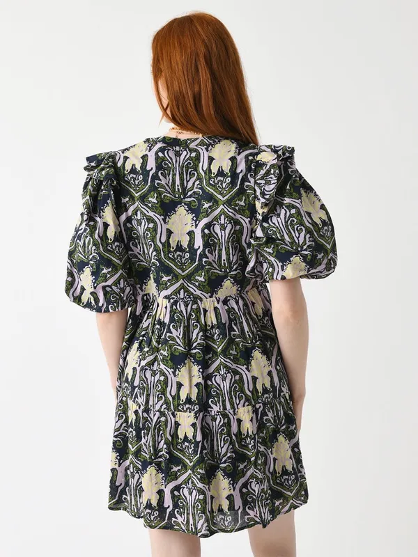Cleobella Camden Mini‎ Dress Casablanca Floral Puff-Sleeve Dress Navy Lavender - Image 2