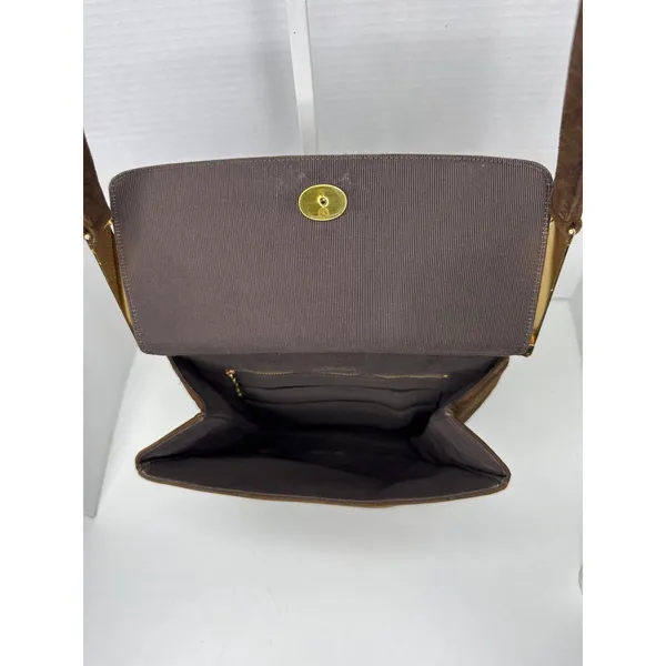 Prestige Vintage suede brown bag with gold hardware & flap closure - Image 6