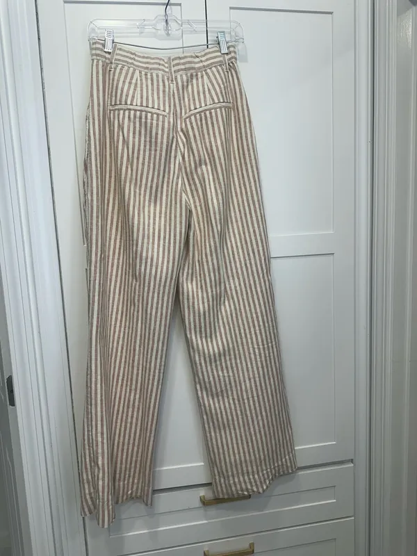 Abercrombie striped beige and white linen pants - Image 6
