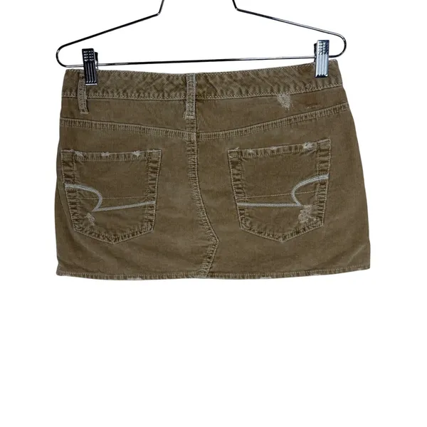 American Eagle Khaki Corduroy Distressed Mini Skirt Size 4 Frayed Hem Y2K Boho - Image 7