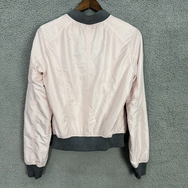 Abercrombie & Fitch Bomber Jacket Women Medium Pink Grey Zip Utility Flight Coat - Image 3