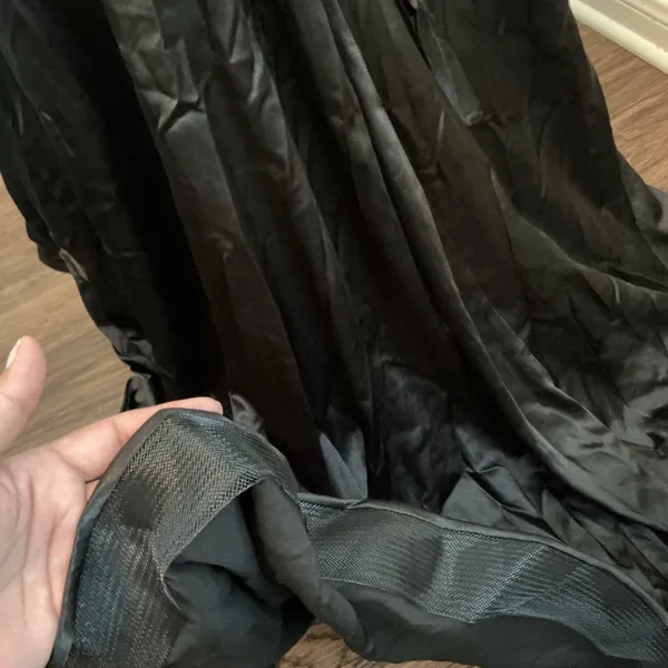 Black Satin Strapless Corset Slit Maxi Gown Formal Dress - Image 6