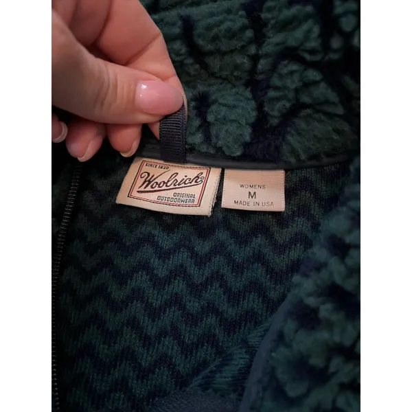 vintage Woolrich green and dark green Nordic snowflake-pattern high-pile fleece - Image 5