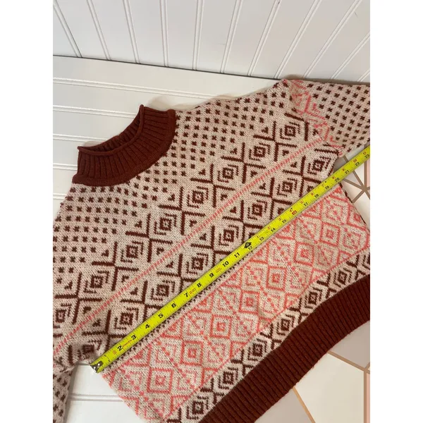 NWT American Eagle Fair Isle Mock Neck Pullover Sweater Brown Pink Womens Size S - Image 4
