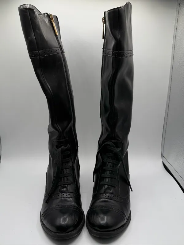 Tommy Hilfiger Black Leather Tall Riding Boots Lace Up Side Zip Women’s 6.5M - Image 3