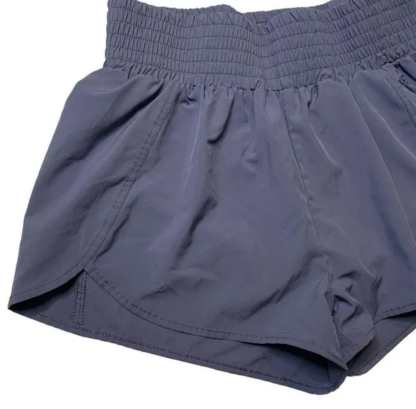 Women’s 𝅺gray- blue smocked high waisted athletic shorts - Image 2