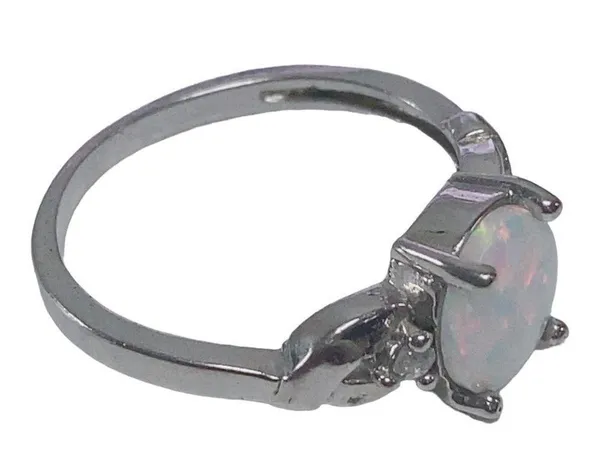 Oval Shape Opal Silvertone Ring 7.75 - Image 5
