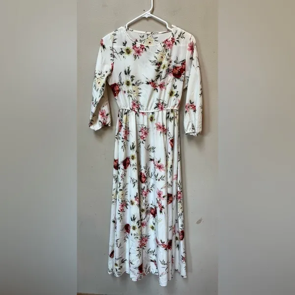 White Floral Maxi Dress Cottagecore Romantic Bridal Shower Spring M - Image 10