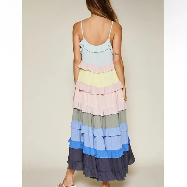 Ces Femme Multicolor Tiered Maxi Dress Size L NWT - Image 2