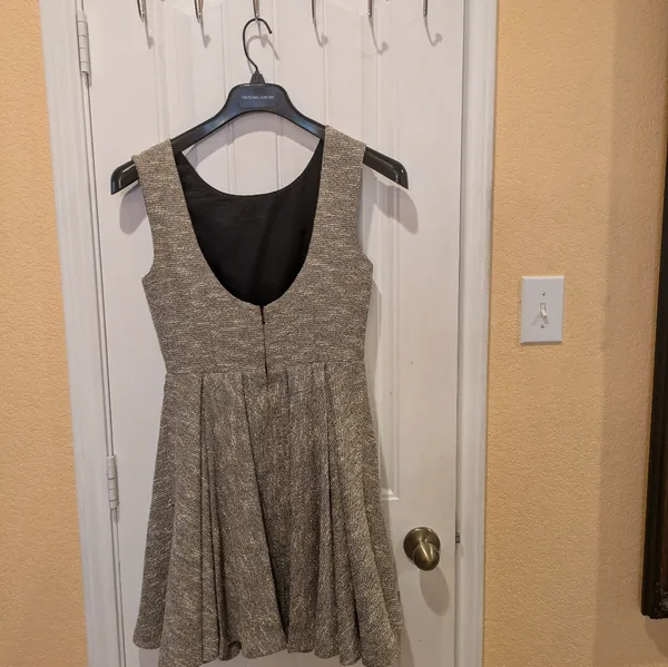 Anthropologie Paper Crown "Parkside" Sparkle Tweed Pleated Fit & Flare Dress S - Image 10