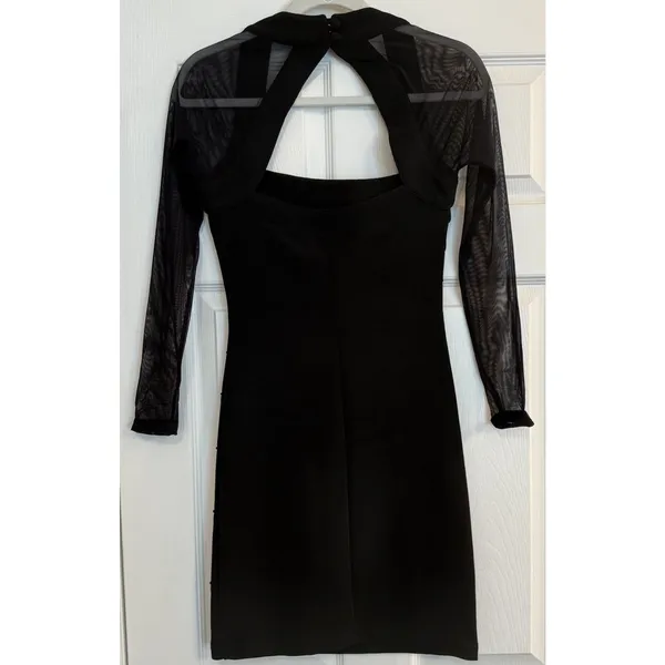 Vtg Moda International Mini Dress‎ Sz XS Black Bodycon Mesh LBD Cocktails Party - Image 2