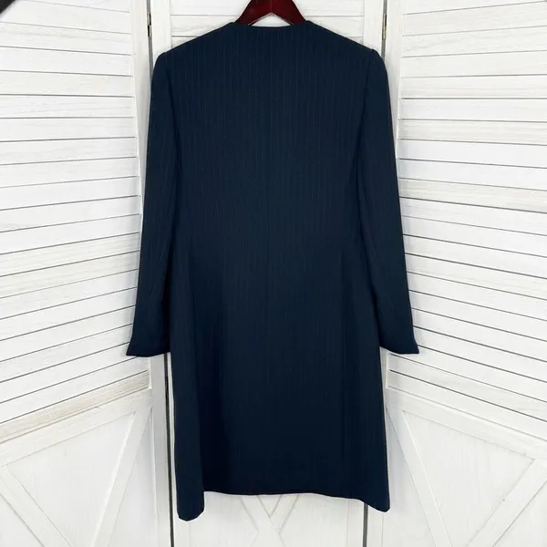 Dress Barn Pinstripe Long Line Blazer‎ Jacket Blue Tan 10 Suit Coat - Image 10