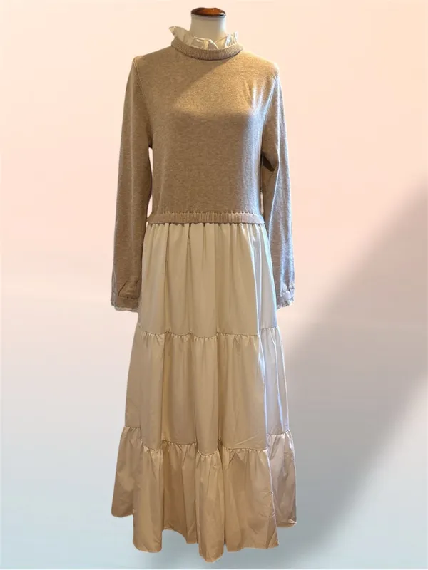 BALTIC BORN Sophie Sweater Dress Natural Tan Cream Tiered Maxi Ruffle Collar XL - Image 6