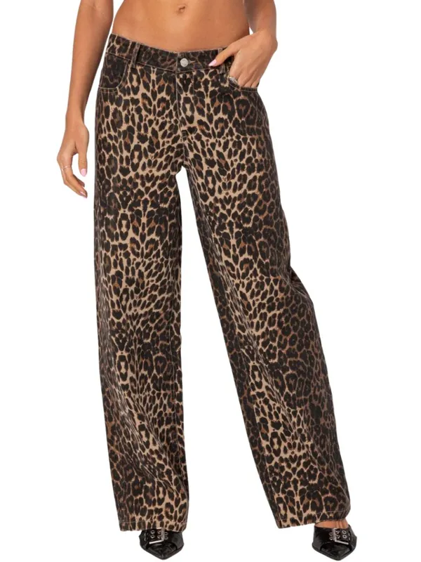 Edikted Leopard Printed Low Rise Baggy Jeans Women's XS Festival Fun Bold Trendy - Image 3