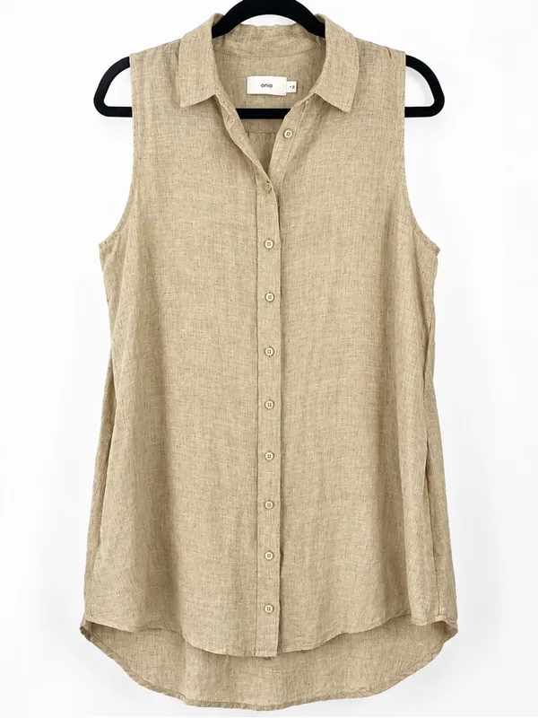Onia Sleeveless Button-Front Swim Coverup in Beige - Image 2