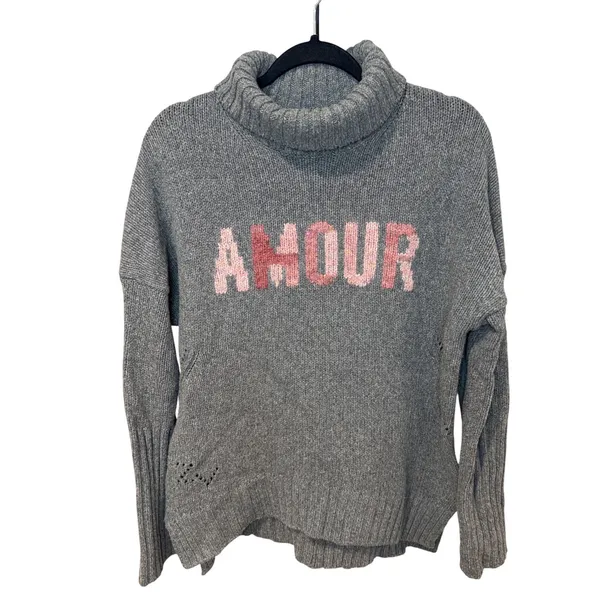 Zadig & Voltaire Alma Amour Grey Merino Wool Sequin Turtleneck Sweater Small - Image 2