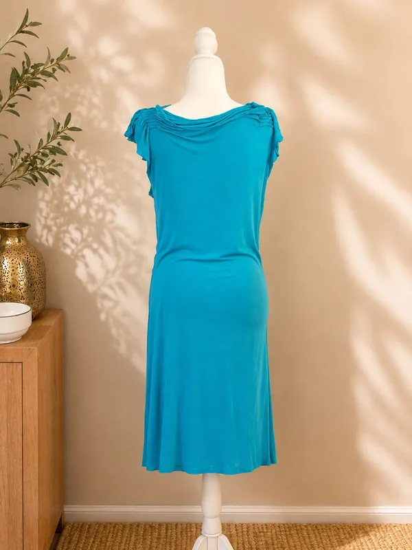 Gianni Bini Teal Modal Silk Ruched Dress L - Image 3