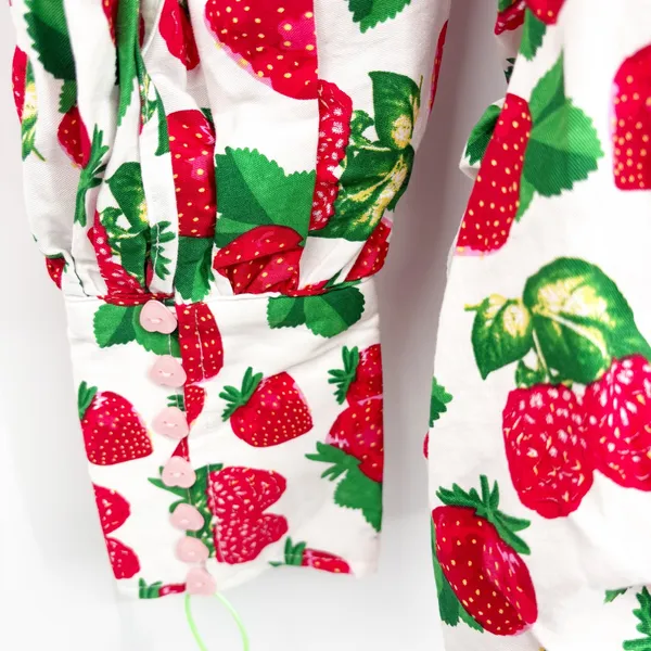 NWT Madeleine Simon Womens Strawberry Print Ruched Cottagecore Mini Dress XS - Image 8