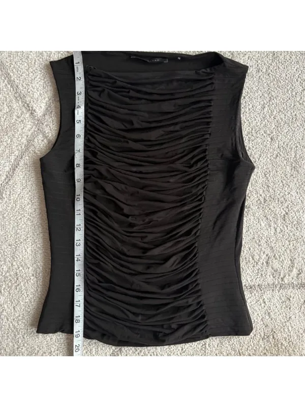 Elie Tahari Black Ruched Sleeveless Top Women’s Elegant Draped Boat Neck Blouse - Image 5