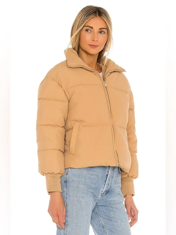Lovers & Friends‎ Revolve Jillian Puffer Jacket Nude Full Zip Womens Size L - Image 3