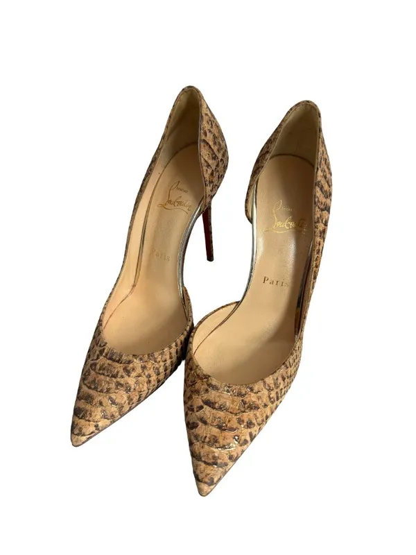 Christian Louboutin Iriza Tan Brown Python Embossed Pointed Toe D Size 7 Women's - Image 2