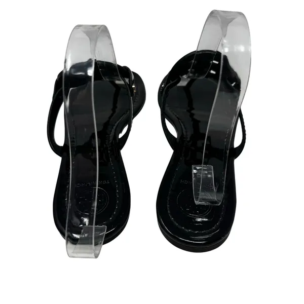 TORY BURCH Black Patent Leather Miller Classic Designer Logo Sandals Size 8.5 - Image 4