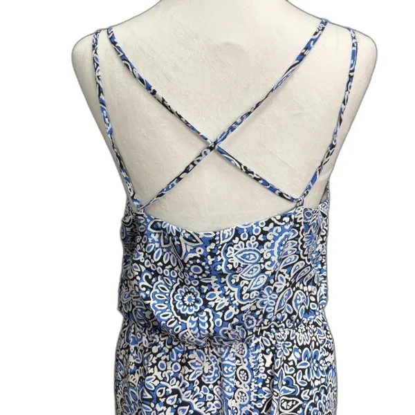 LOFT Maxi Dress Blue Paisley Criss Cross Back Boho Wedding Party‎ Coastal M - Image 4