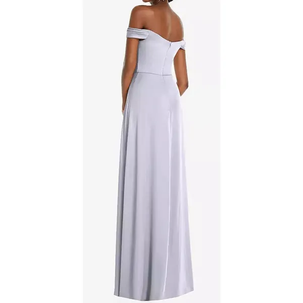 NWT Dessy‎ Dress Size 0 OFF-THE-SHOULDER DRAPED NECKLINE MAXI Atlantic Blue - Image 2