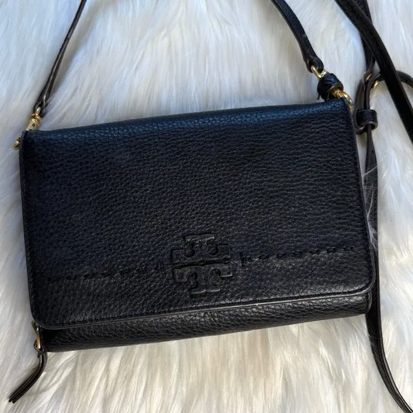 Tory Burch Black McGraw Flat Leather Wallet Crossbody - Image 3