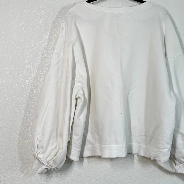 S Free People Trish Pullover Balloon Sleeve Sweatshirt top white women's - Image 4