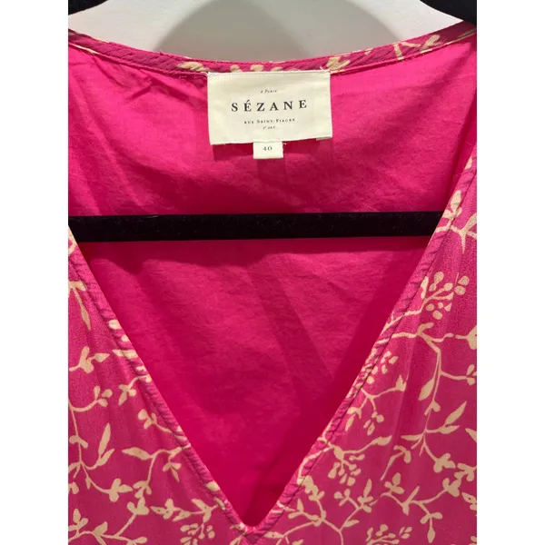 Sézane Fuchsia Nilla V-Neck Tent Dress Sz 40 US 8 - Image 4