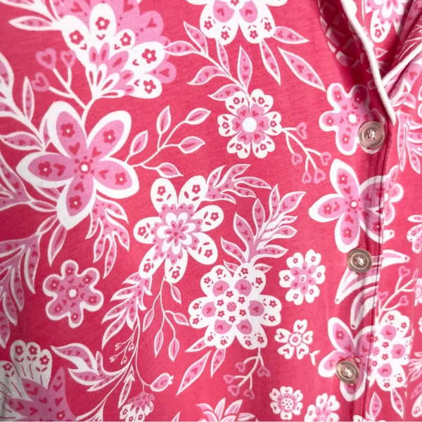 Cuddl Duds Pink Tropical Floral Pajama Top Size Medium Cotton Modal Button Front - Image 5