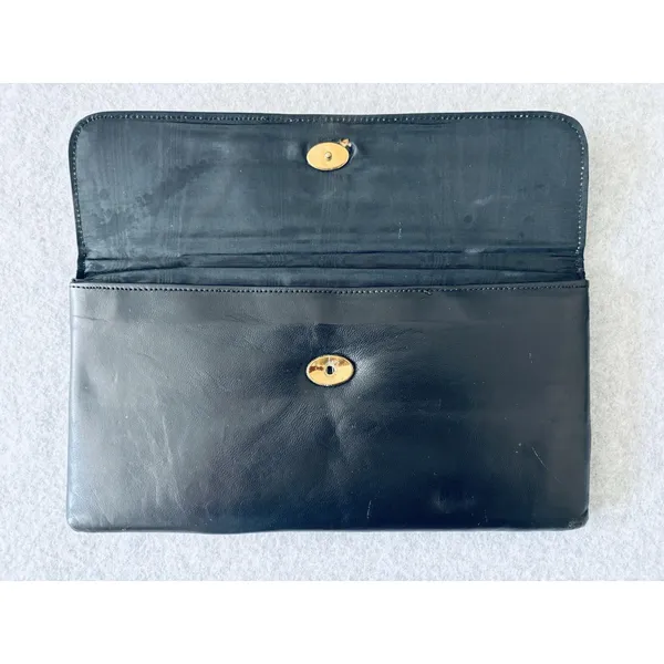 Vintage Black Leather Clutch Purse 1950s 60s made in England Rikes Dayton Ohio - Image 5
