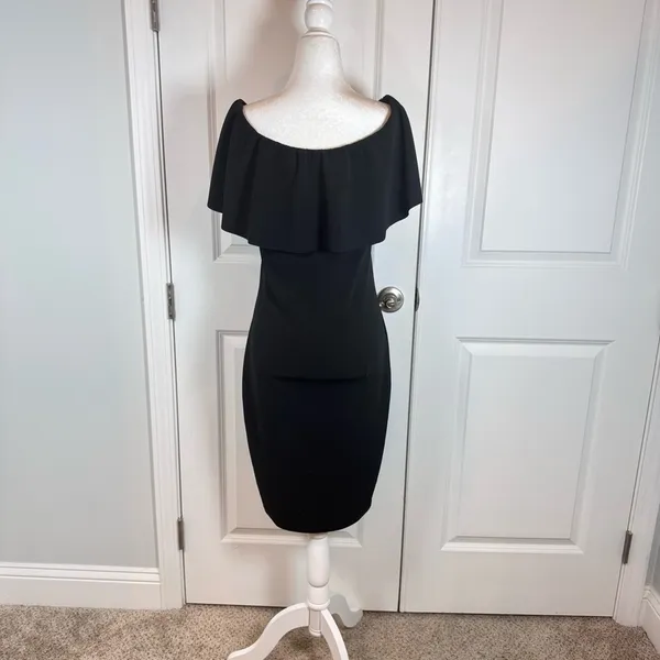 Almost Famous Black Off Shoulder Ruffle Sheath Dress XL Classic Cocktail LBD - Image 3